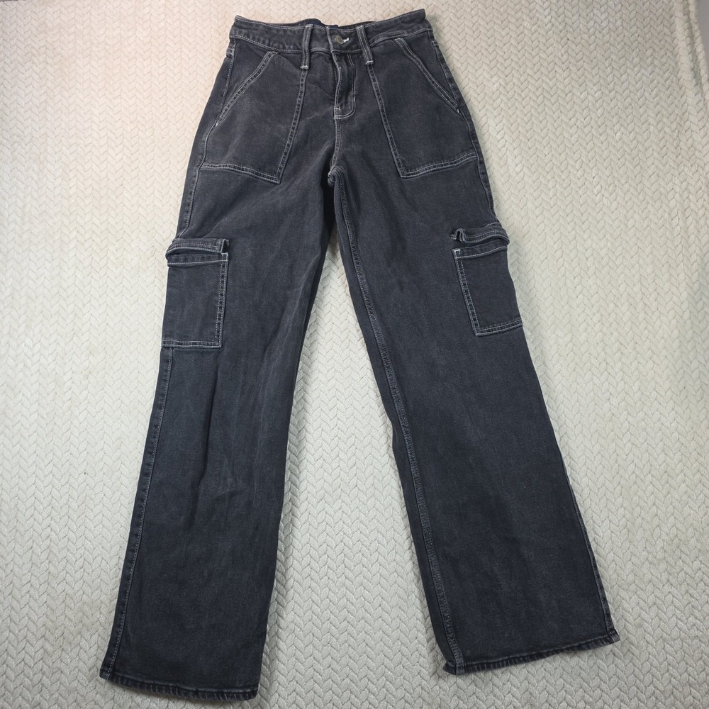 Hollister High Rise Vintage Baggy Cargo Jeans Black Contrast Stitch 1R W25 L31 - Picture 1 of 12
